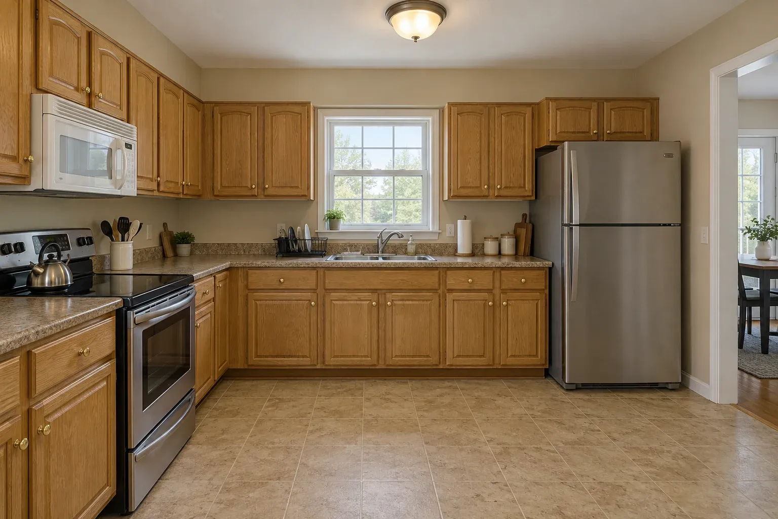 Honey oak galley kitchen before remodeling